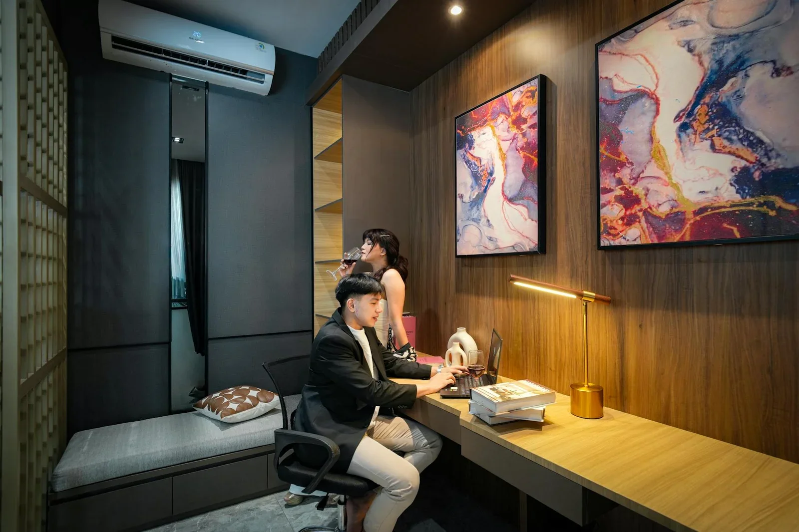 Contemporary workspace in Jakarta featuring abstract art and | Thiết kế nội thất 24