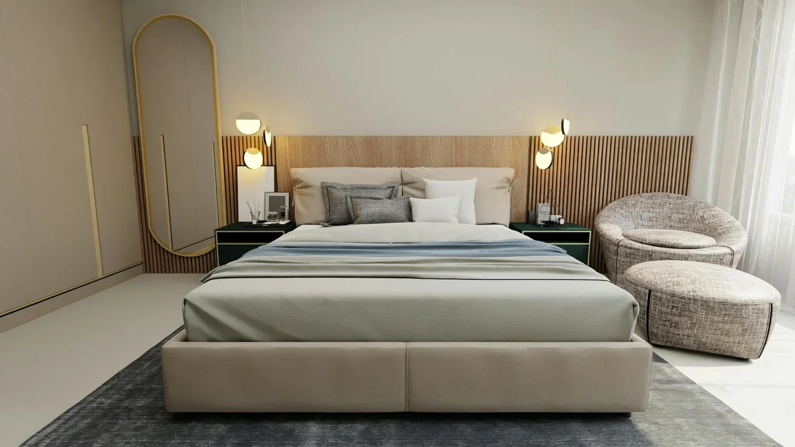 Elegant beige bedroom with stylish furnishings and decor. | Thiết kế nội thất 24