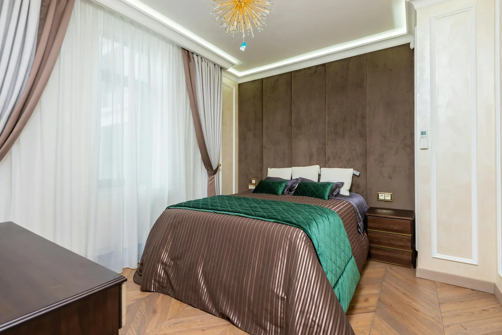 Stylish bedroom with modern elements, featuring plush beddin | Thiết kế nội thất 24