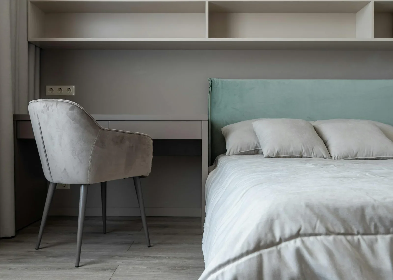 Interior of modern light bedroom with pillows and blanket on | Thiết kế nội thất 24