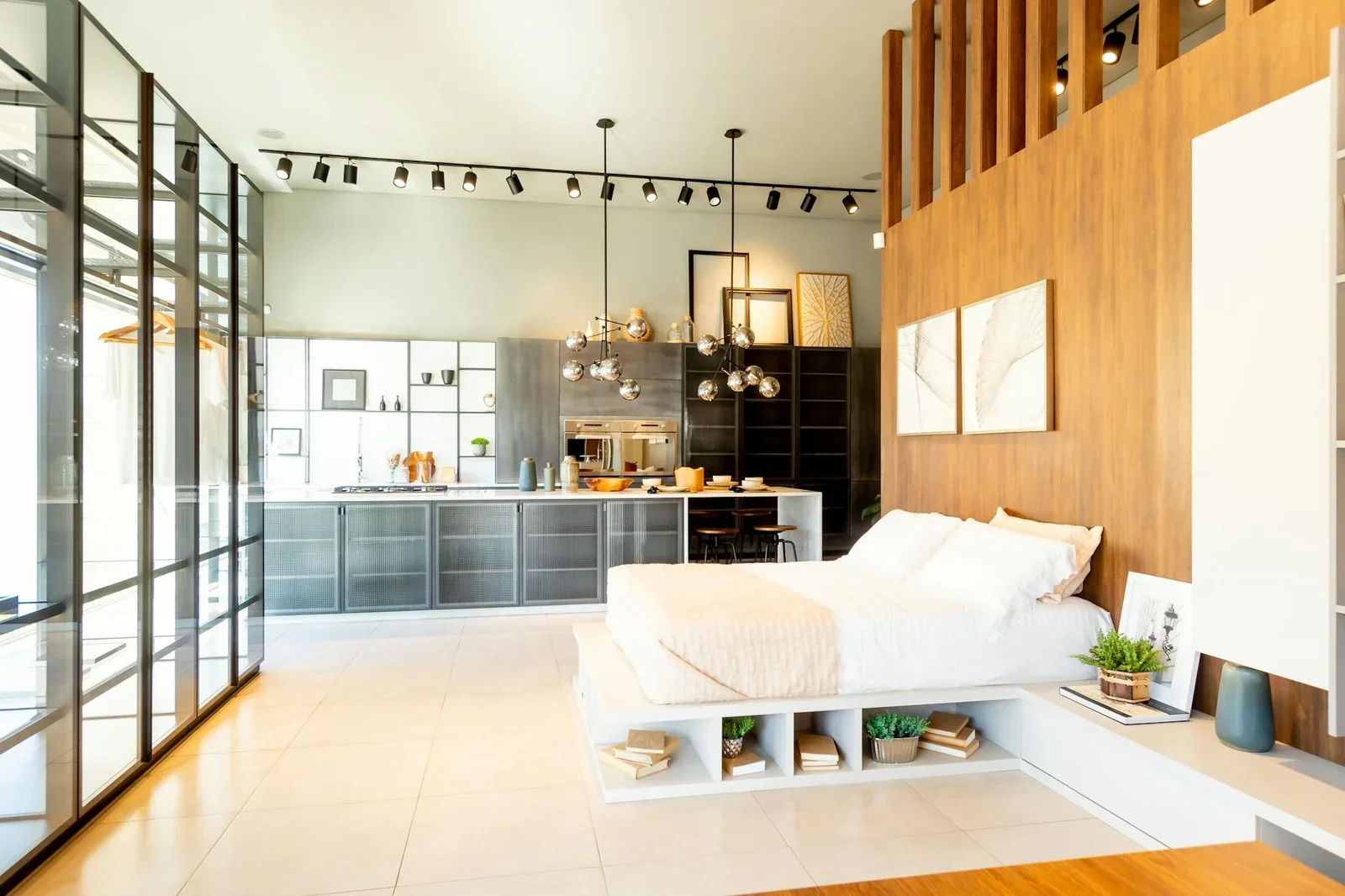Stylish open-plan bedroom and kitchen interior with modern d | Thiết kế nội thất 24
