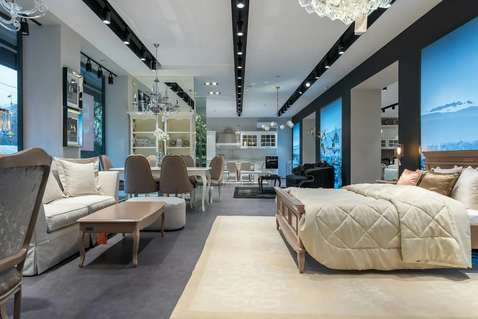 Interior of spacious furniture store with classic styled bed | Thiết kế nội thất 24