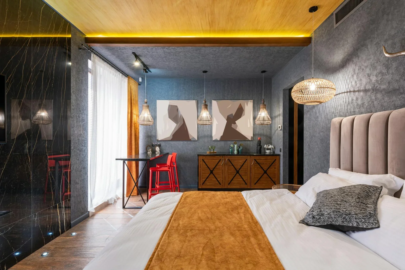 Stylish interior design of contemporary bedroom with cozy ki | Thiết kế nội thất 24