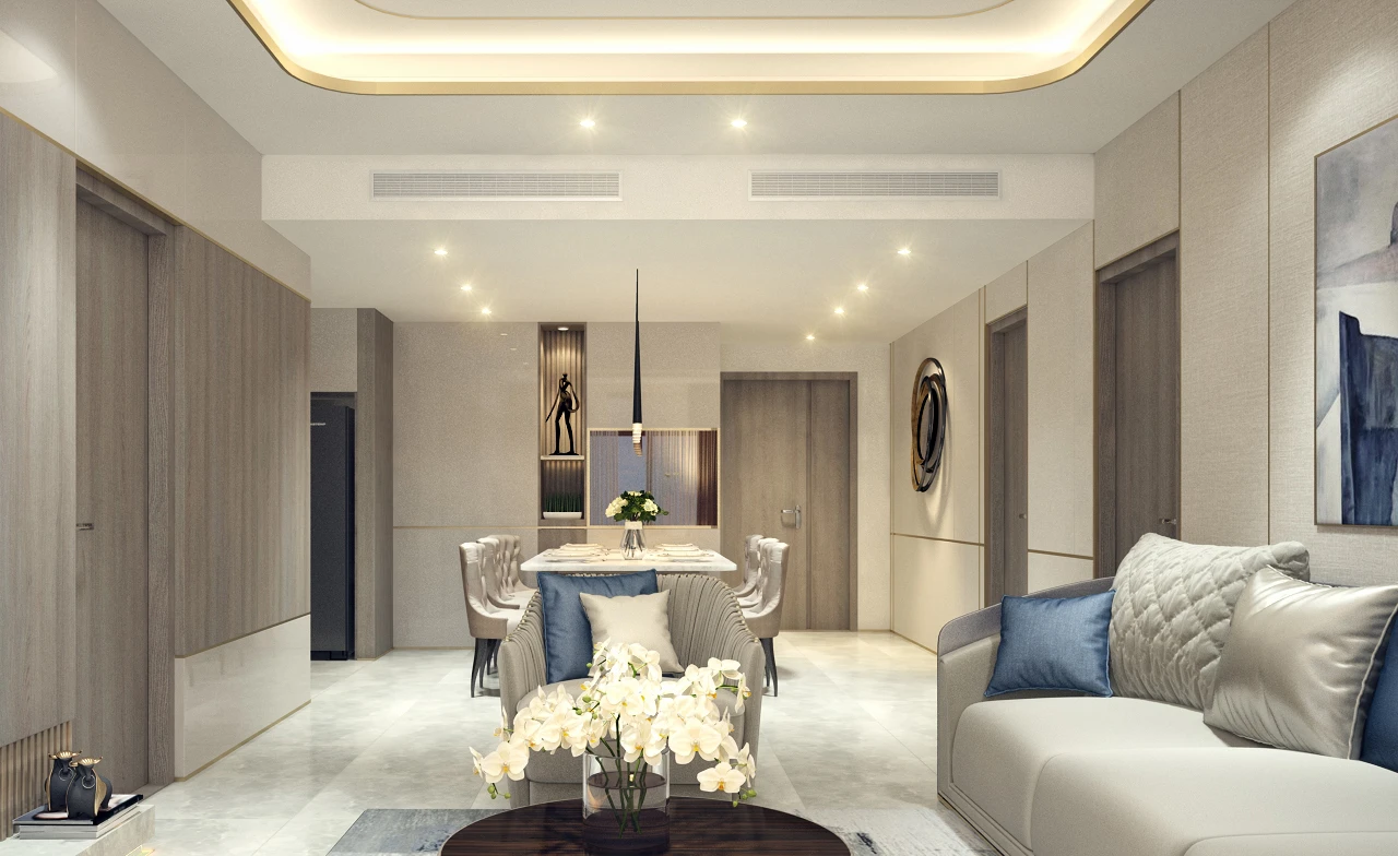 Nội thất phòng khách hiện đại với gỗ công nghiệp