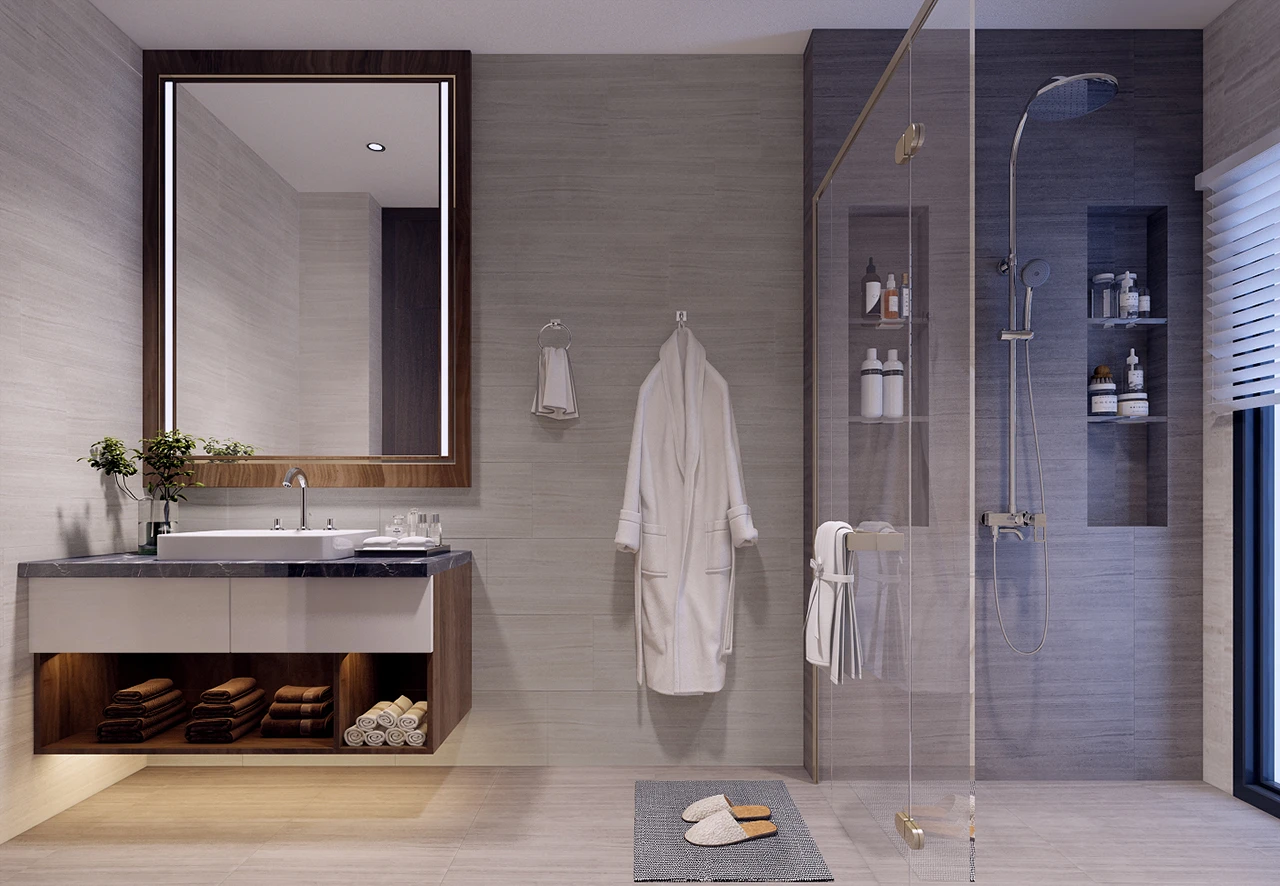 Phòng tắm hiện đại với vật liệu an toàn, sạch sẽ