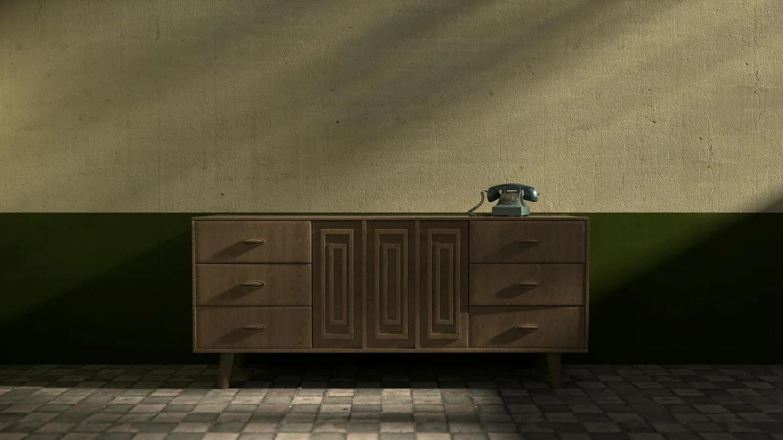 A classic wooden cabinet with a retro telephone adds charm t | Thiết kế nội thất 24
