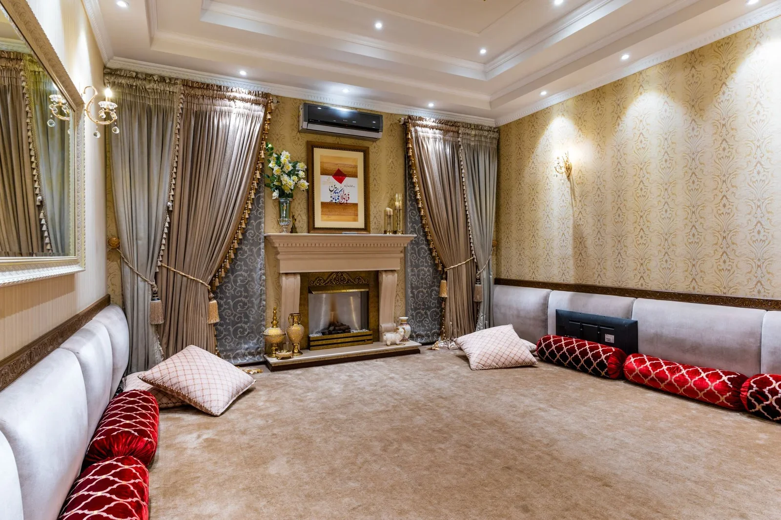 Luxurious traditional living room with ornate fireplace and | Thiết kế nội thất 24
