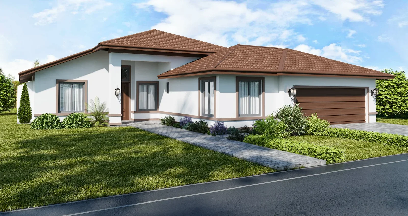 Charming single-story suburban house with brown tiled roof a | Thiết kế nội thất 24