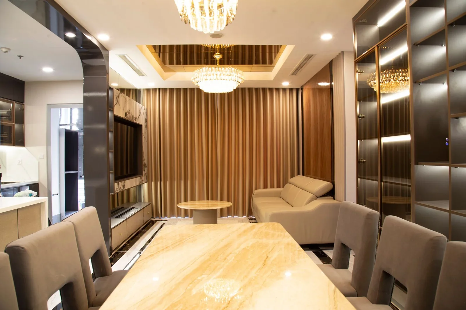 A spacious, luxurious living room featuring modern furnishin | Thiết kế nội thất 24