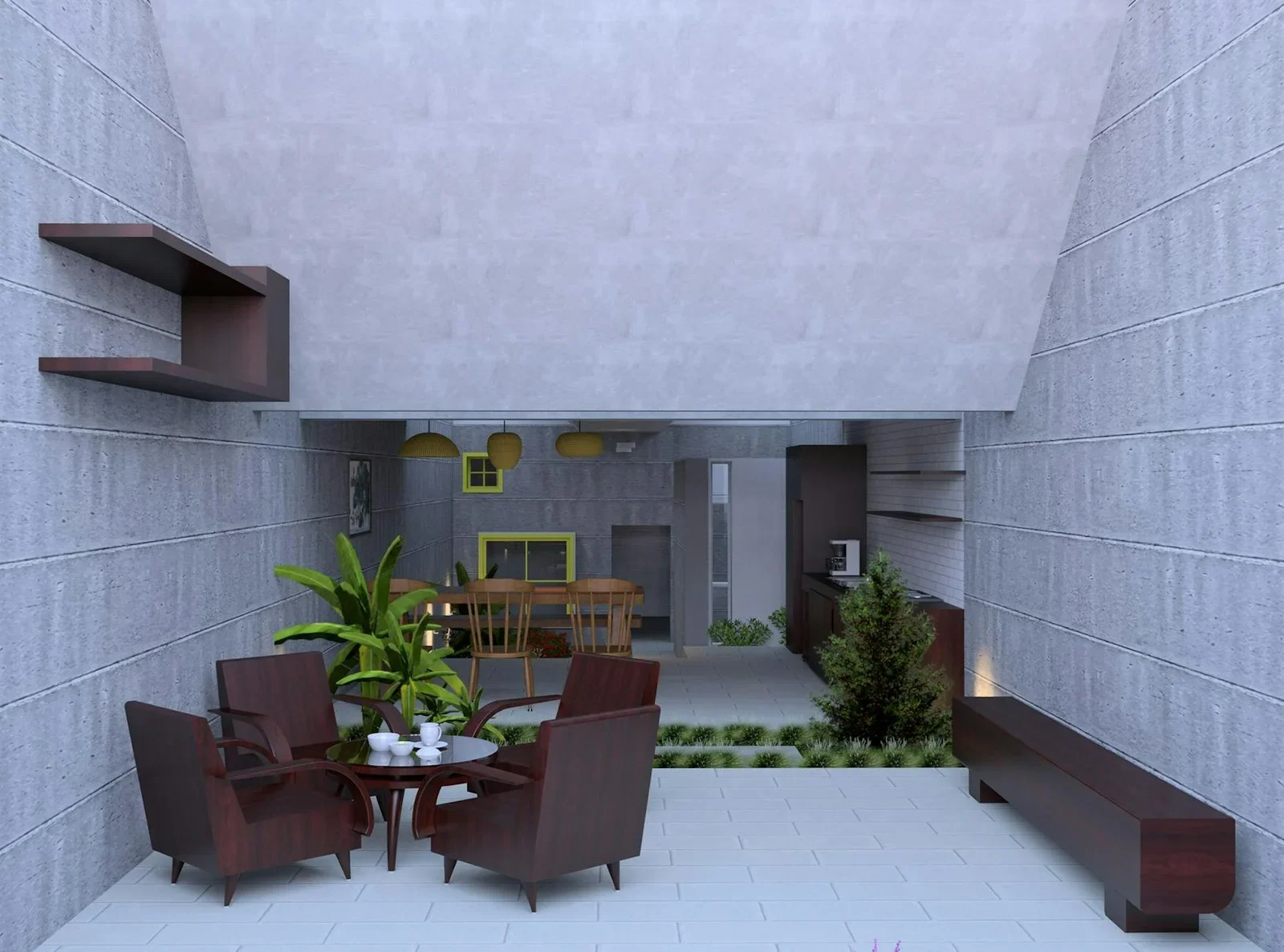 A modern minimalist indoor patio featuring stylish furniture | Thiết kế nội thất 24