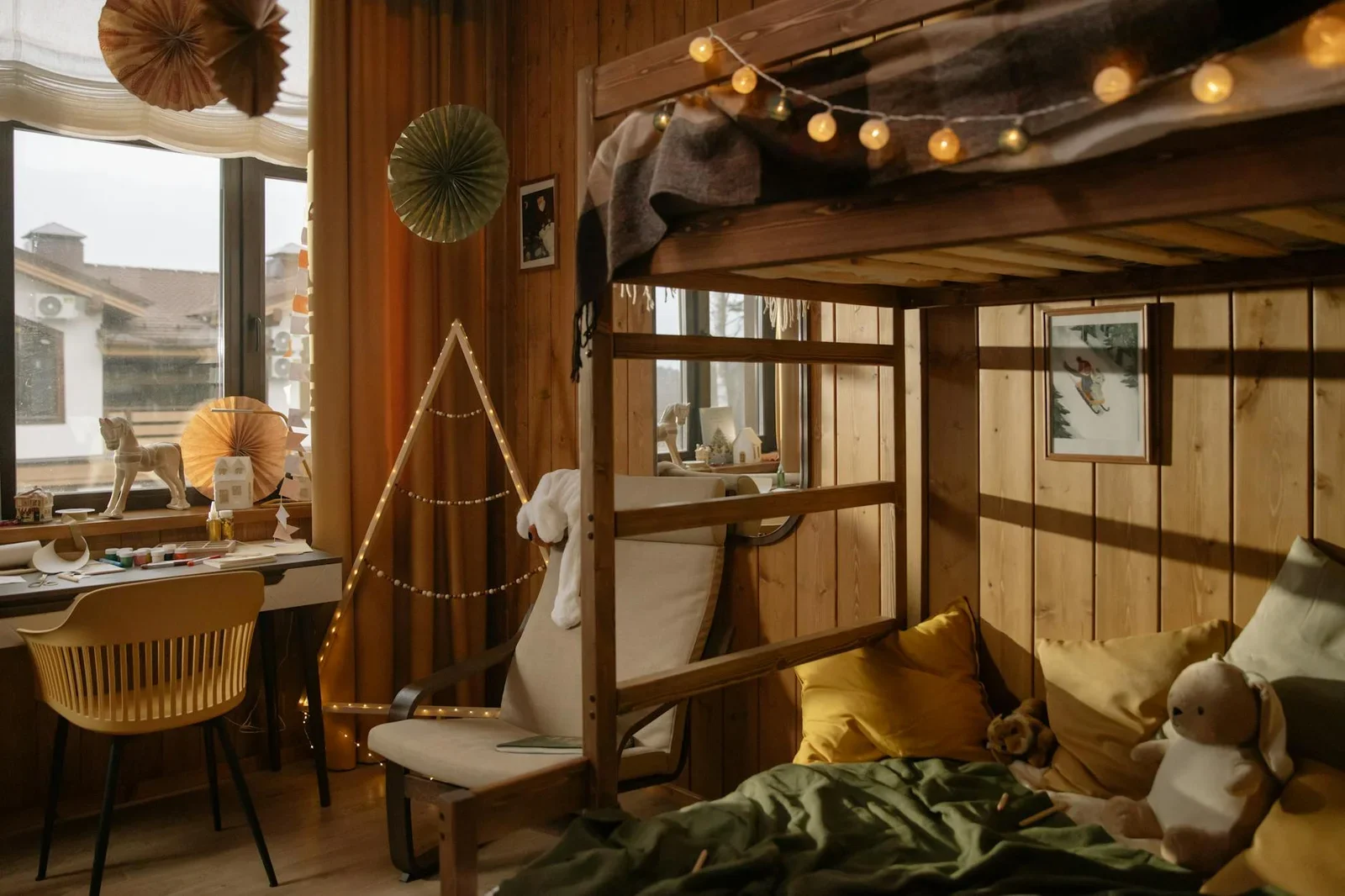 Warm, inviting bedroom featuring a wooden bunk bed and decor | Thiết kế nội thất 24