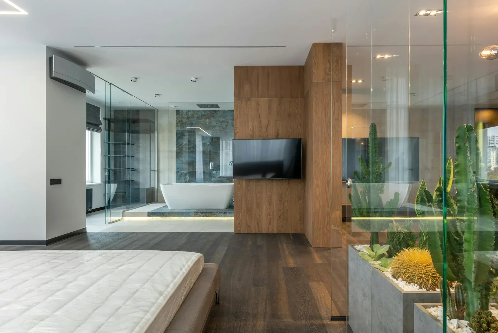 Interior of modern apartment with bedroom and bathroom with | Thiết kế nội thất 24