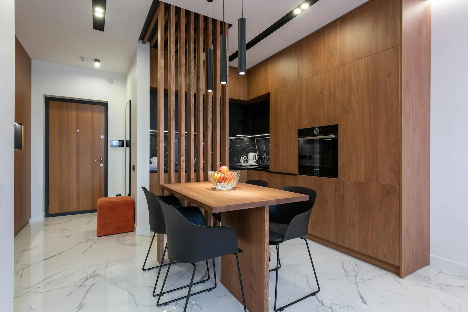 Dining area in modern kitchen with stylish wooden furniture | Thiết kế nội thất 24