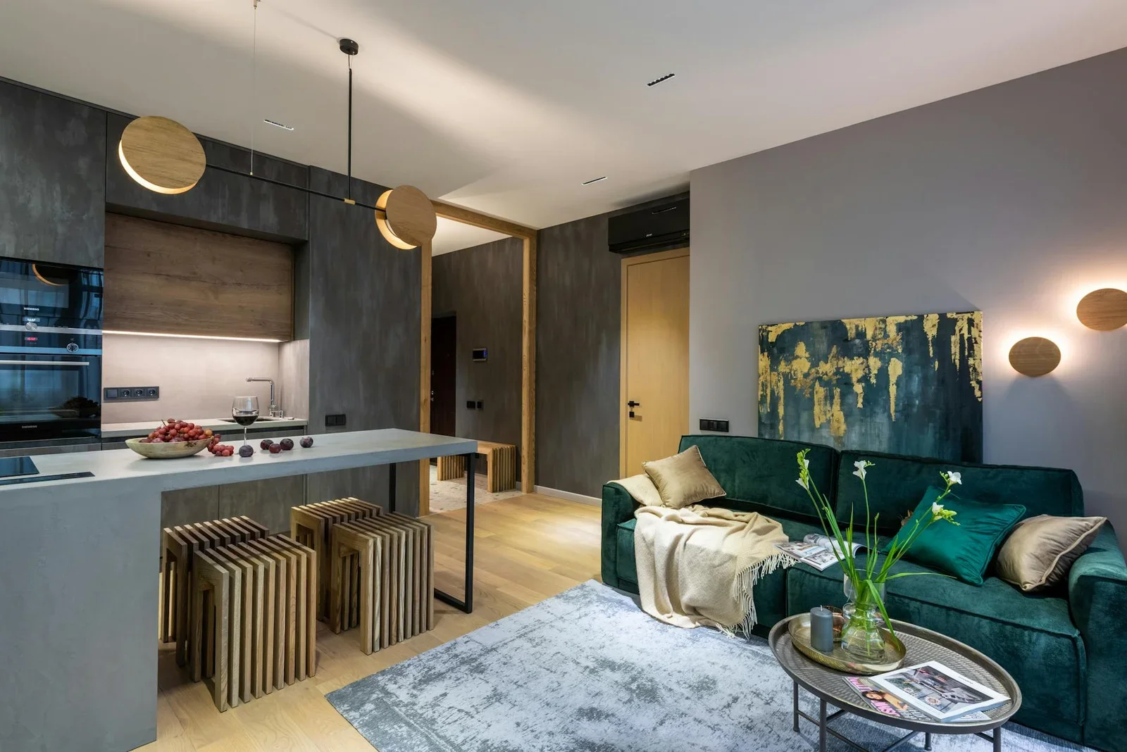 Luxurious open concept living room and kitchen interior with | Thiết kế nội thất 24