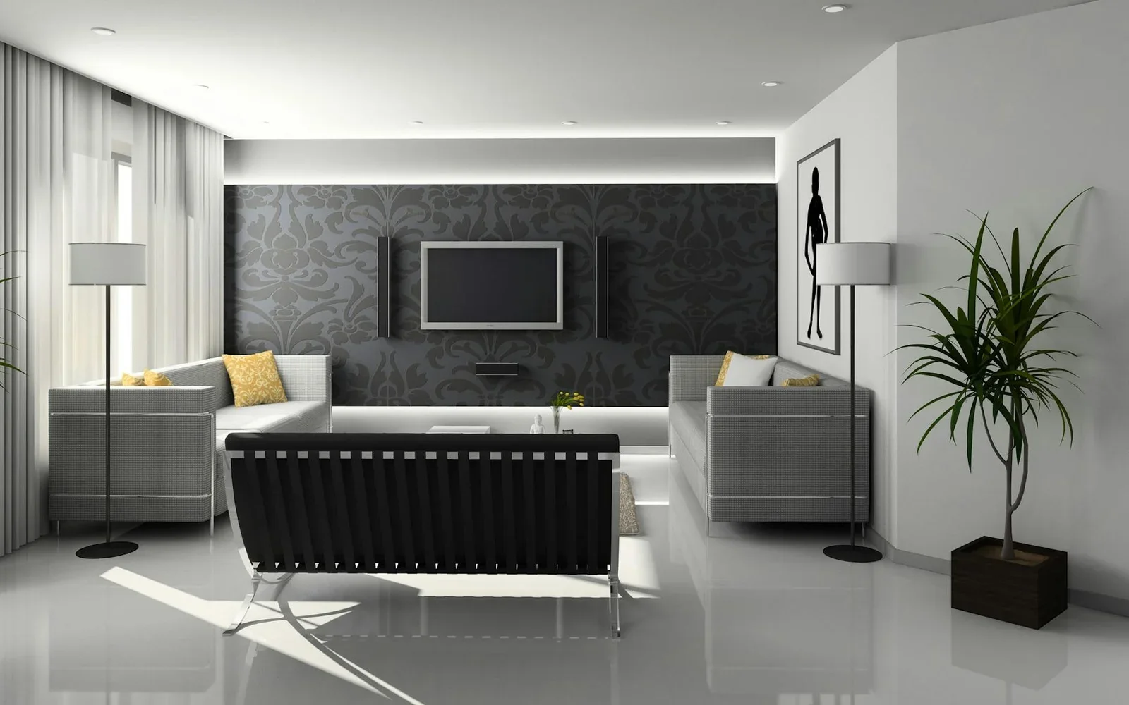 A sleek and modern living room with minimalist decor and mon | Thiết kế nội thất 24