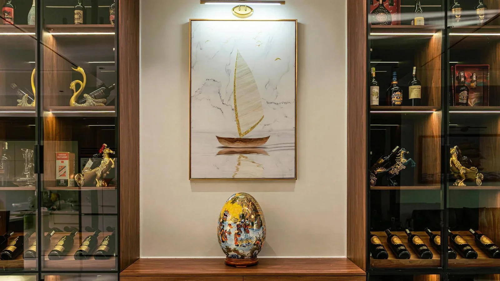 Stylish indoor wine cabinet with an elegant painting and dec | Thiết kế nội thất 24